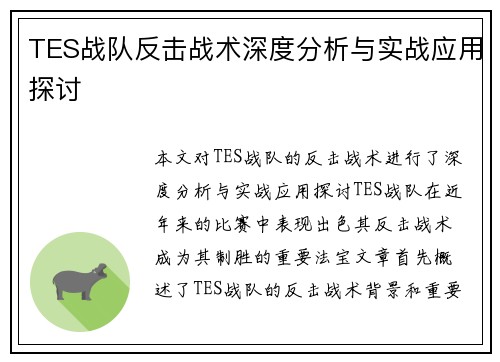 TES战队反击战术深度分析与实战应用探讨